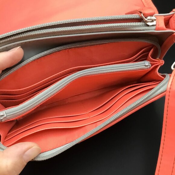 Hello Kitty Purse Gray Coral Pink Crossbody Shoulder Bag Zippered Pockets Sanrio - Picture 6 of 12